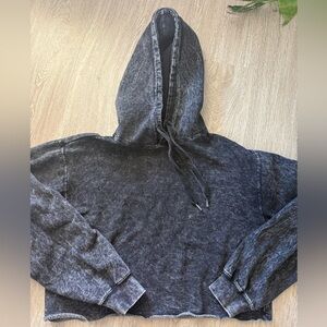 Cropped Acid Wash Black Hoodie - Size S